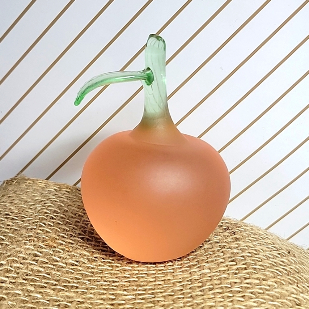 Vintage Hand Blown Peach Pink Frosted Apple Paperweight